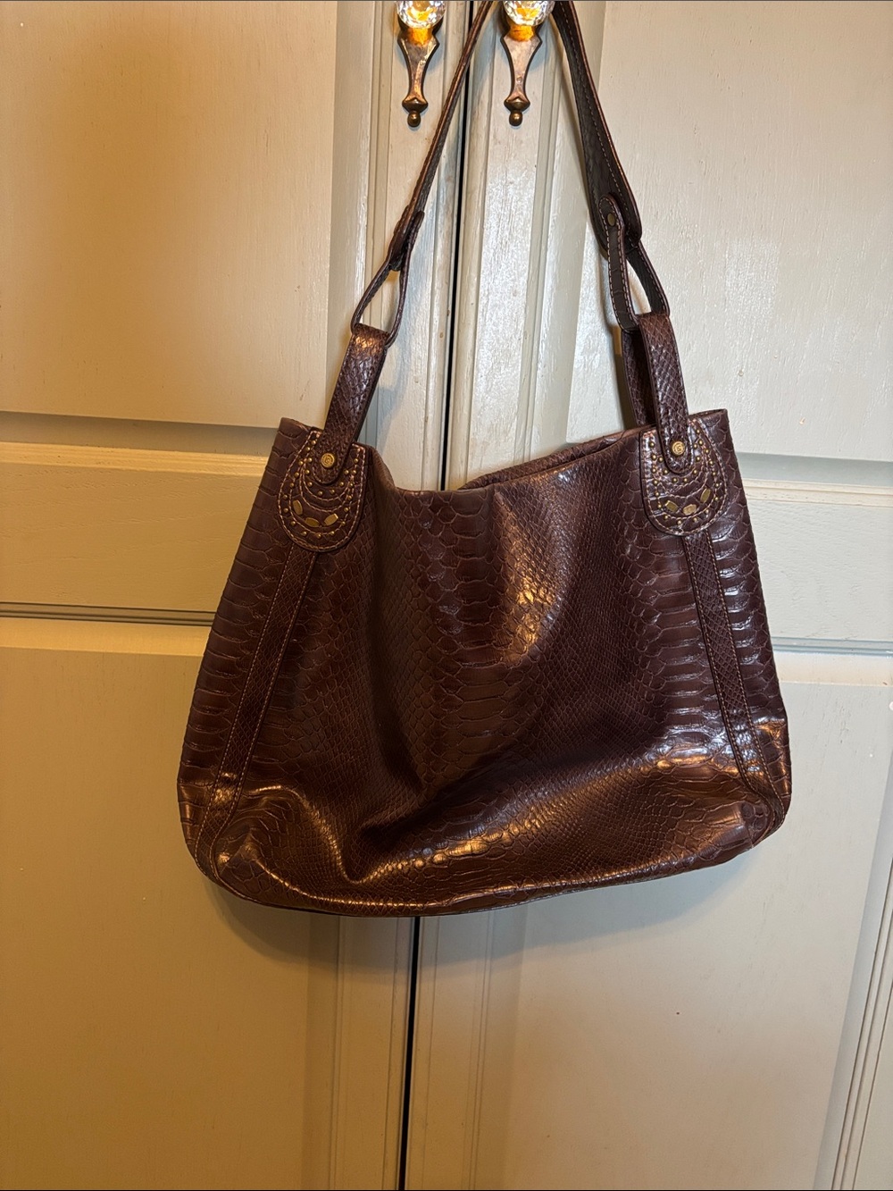 Liz Claiborne Brown Faux-Snakeskin Shoulder Bag
